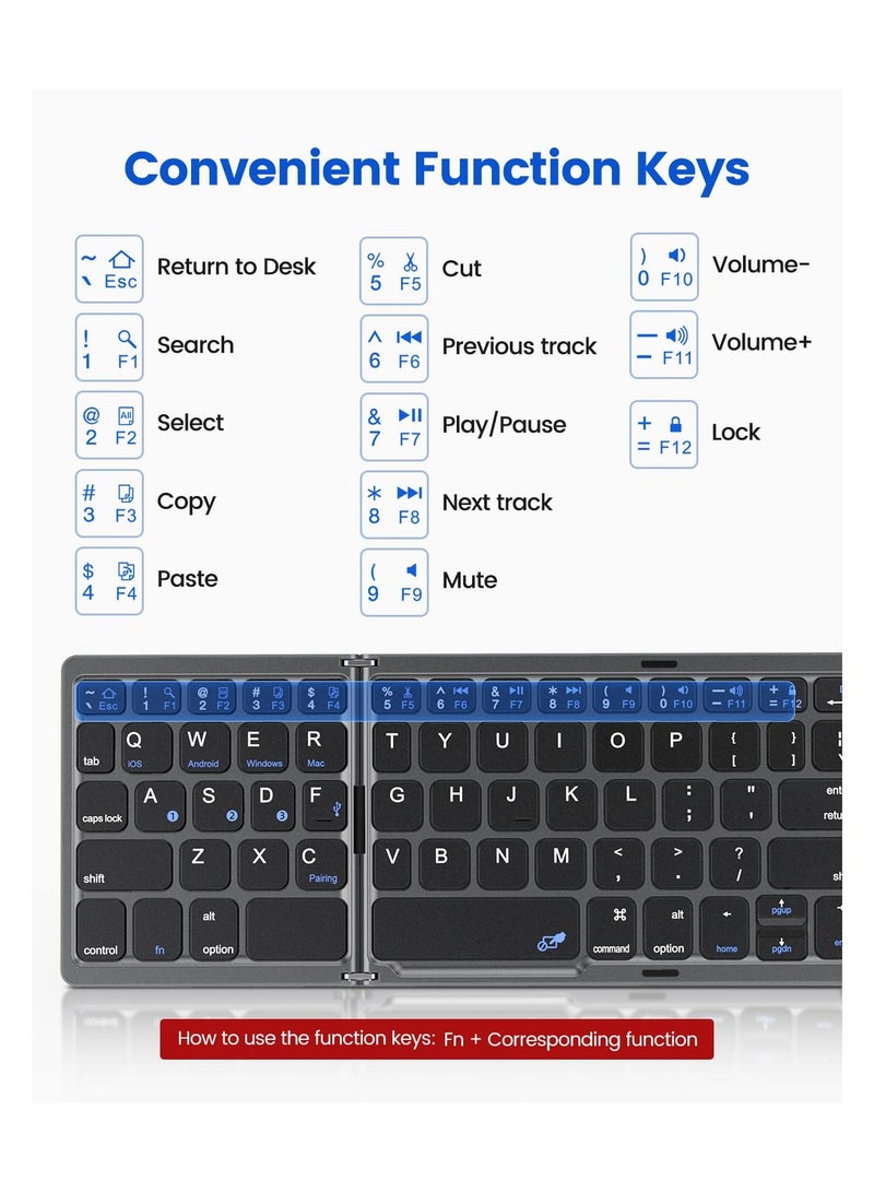 Arabic  English Foldable Bluetooth Keyboard with Touchpad, Rechargeable Wireless Portable Keyboard, Dual-Mode Bluetooth/USB Wired Pocket-Sized Travel Keyboard for i-O-S, Android, Windows, Mac OS - Image 4